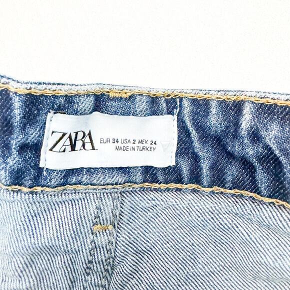 Zara Vintage Wash Wide Leg Raw Hem Zip Fly Medium Wash Denim Jeans Size 2 - Picture 5 of 8